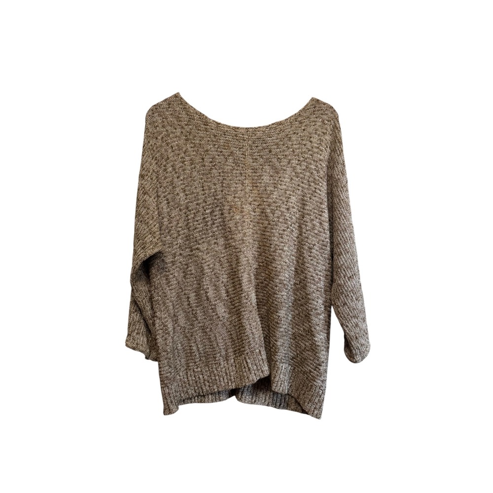 Chicos Sweater Womens 3 Tan White Excellent Oversized Knit Boat Neck Popcorn